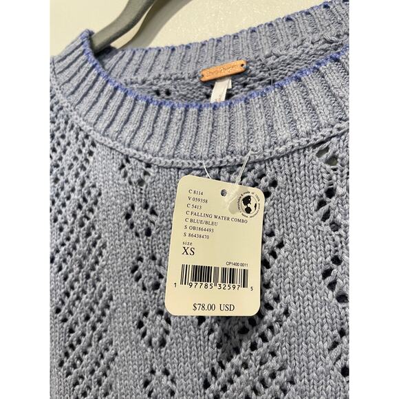 NWT Free People Eloise Puff Sleeve Pullover Sweater Falling Water Combo Women XS - Picture 5 of 6